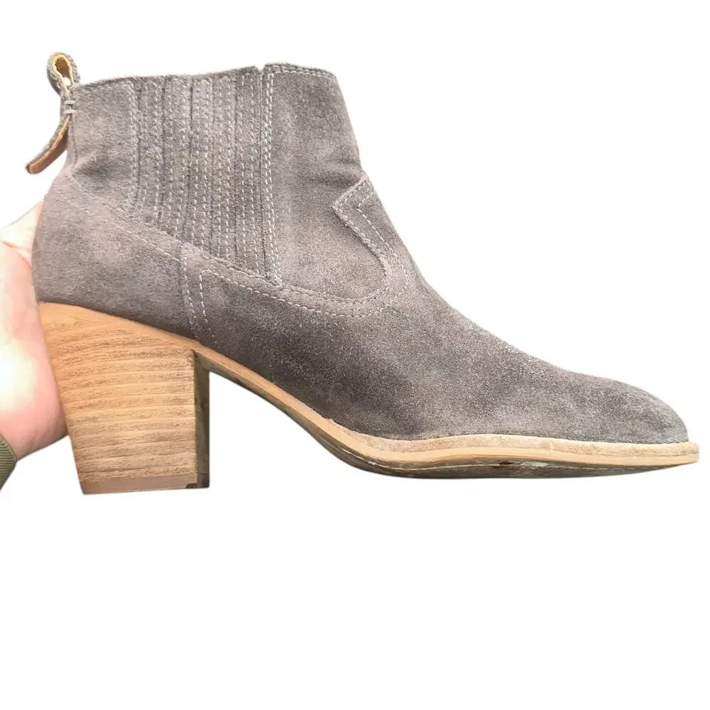 Dolce Vita Gray Suede Western Ankle Boots Women’s 7.5 Stacked Heel Booties